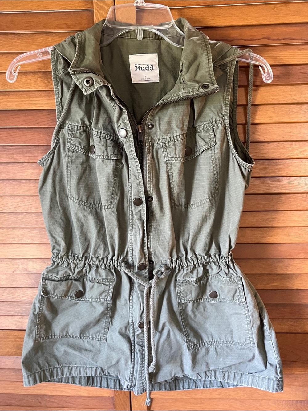 Mudd Olive Utility Cinch-Waist Vest Size Medium Zip front